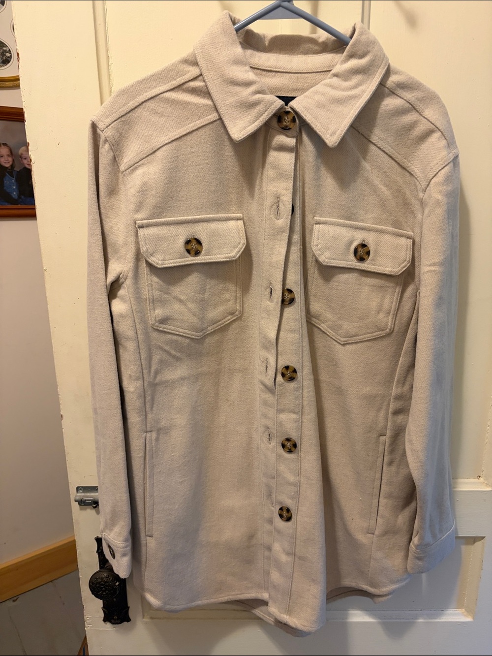 Women's Cream Utility Shacket with Button Pockets